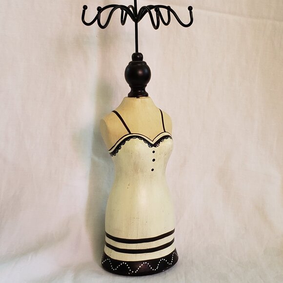 Standing Victorian Mannequin Black & White Pedestal Jewelry Holder 14 Inch Tall - Picture 7 of 9